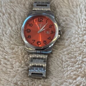 Invicta Men's Silver Watch with Orange Dial